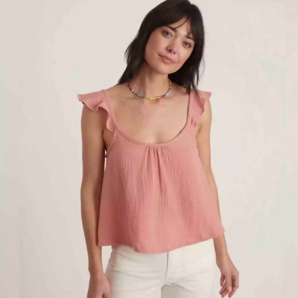 Marine Layer Pink Ruffle Strap Scoop Neck Tank